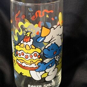 Vintage 1983 Smurf Party Glass, Baker Smurf